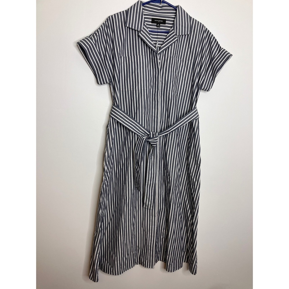 Banana Republic Shirt Dress Womens XS Blue NWT Striped Pocket Tie 705731-03-1